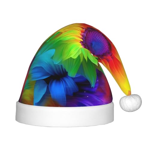 YHLKLWKSZC Weihnachtsmütze mit Regenbogen-Sonnenblumen-Druck, Weihnachtsmannmütze, weich und bequem, 1 Stück von YHLKLWKSZC