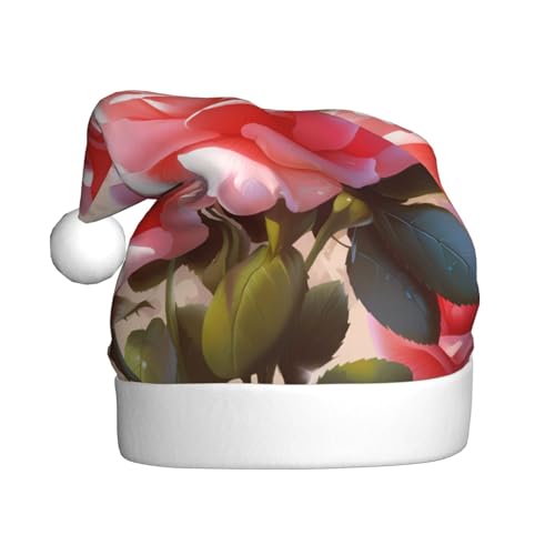 YHLKLWKSZC Weihnachtsmütze mit Rosenblüten-Motiv, bedruckt, Weihnachtsmannmütze für Erwachsene, Unisex, Urlaubsmütze von YHLKLWKSZC