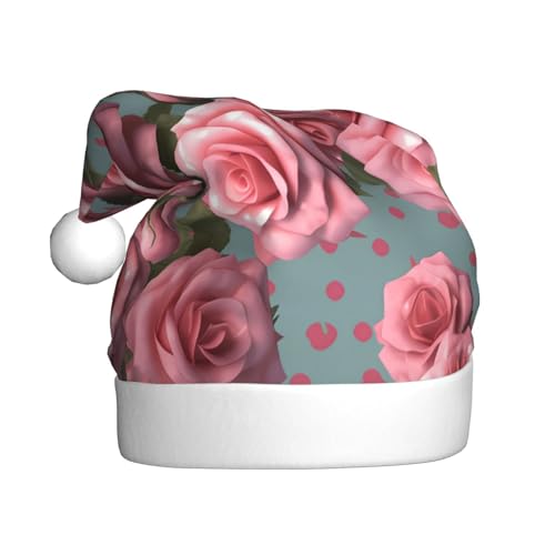 YHLKLWKSZC Weihnachtsmütze mit Rosenblüten bedruckt, Weihnachtsmannmütze für Erwachsene, Unisex, Urlaub von YHLKLWKSZC