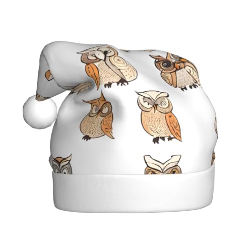 YHLKLWKSZC Weihnachtsmütze mit Tier-Cartoon-Eulen, niedlich, bedruckt, Weihnachtsmannmütze für Erwachsene, Unisex, Urlaubs-Weihnachtsmütze von YHLKLWKSZC
