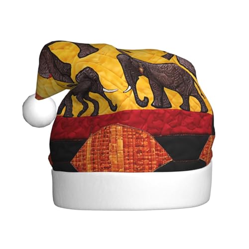 YHLKLWKSZC Weihnachtsmütze mit afrikanischem Elefant, Patchwork, bedruckt, Weihnachtsmütze für Erwachsene, Unisex, Urlaub von YHLKLWKSZC