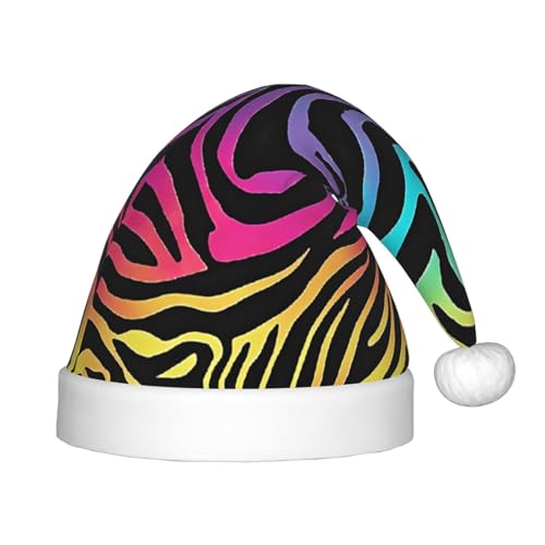 YHLKLWKSZC Weihnachtsmütze mit buntem Regenbogen-Zebramuster, weich und bequem, 1 Stück von YHLKLWKSZC
