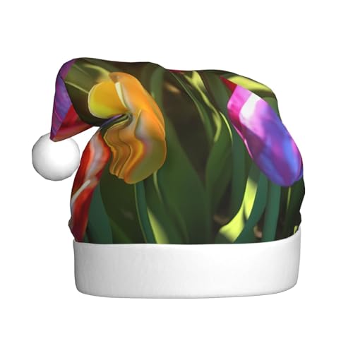 YHLKLWKSZC Weihnachtsmütze mit bunten Blumen bedruckt, Weihnachtsmannmütze für Erwachsene, Unisex, Urlaubsmütze von YHLKLWKSZC
