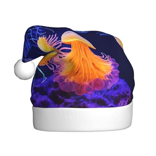 YHLKLWKSZC Weihnachtsmütze mit farbigen Quallen, bedruckt, Weihnachtsmannmütze für Erwachsene, Unisex, Urlaubskappe von YHLKLWKSZC
