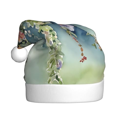 YHLKLWKSZC Weihnachtsmütze mit floralem Efeublüten-Baum-Druck, bedruckt, Weihnachtsmütze für Erwachsene, Unisex, Urlaubs-Weihnachtsmütze von YHLKLWKSZC