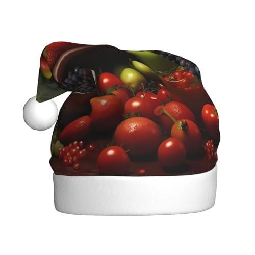 YHLKLWKSZC Weihnachtsmütze mit frischem Gemüse, bedruckt, Weihnachtsmannmütze für Erwachsene, Unisex, Urlaubskappe von YHLKLWKSZC