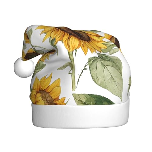 YHLKLWKSZC Weihnachtsmütze mit frischer Sonnenblume bedruckt, Weihnachtsmannmütze für Erwachsene, Unisex, Urlaubskappe von YHLKLWKSZC
