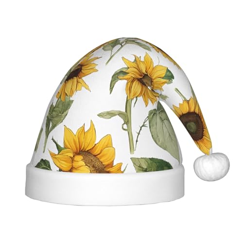 YHLKLWKSZC Weihnachtsmütze mit frischer Sonnenblumen-Aufschrift, Weihnachtsmannmütze, weich und bequem, 1 Stück von YHLKLWKSZC