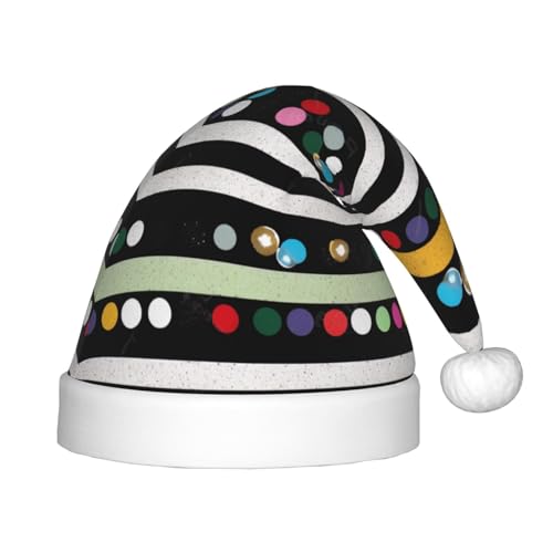 YHLKLWKSZC Weihnachtsmütze mit glitzernden Regenbogen-Punkten, gestreift, schwarz und weiß, bedruckt, Weihnachtsmannmütze, Weihnachtsmannmütze, weich und bequem, 1 Stück von YHLKLWKSZC