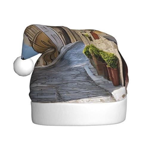 YHLKLWKSZC Weihnachtsmütze mit italienischer Straße, bedruckt, Weihnachtsmannmütze für Erwachsene, Unisex, Urlaub von YHLKLWKSZC