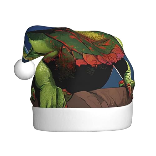 YHLKLWKSZC Weihnachtsmütze mit niedlichem Chamäleon-Motiv zum Hören von Musik, bedruckt, Weihnachtsmannmütze für Erwachsene, Unisex, Urlaubskappe von YHLKLWKSZC