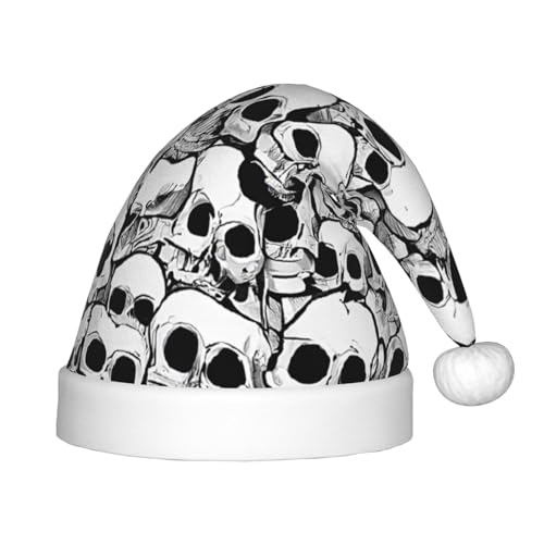 YHLKLWKSZC Weihnachtsmütze mit schwarz-weißen Totenköpfen, bedruckt, Weihnachtsmannmütze, Weihnachtsmannmütze, weich und bequem, 1 Stück von YHLKLWKSZC