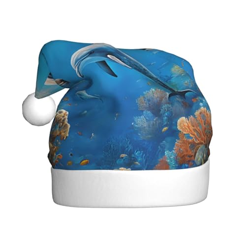 YHLKLWKSZC Weihnachtsmütze mit süßem Delfin-Druck, bedruckt, Weihnachtsmannmütze für Erwachsene, Unisex, Urlaub von YHLKLWKSZC