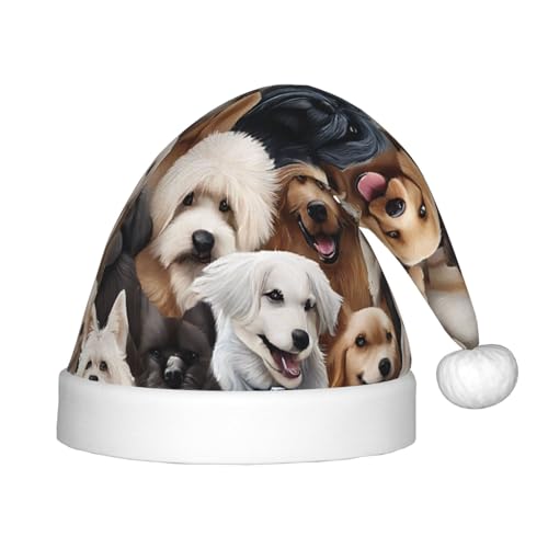 YHLKLWKSZC Weihnachtsmütze mit vielen Hunden, bedruckt, Weihnachtsmannmütze, weich und bequem, 1 Stück von YHLKLWKSZC
