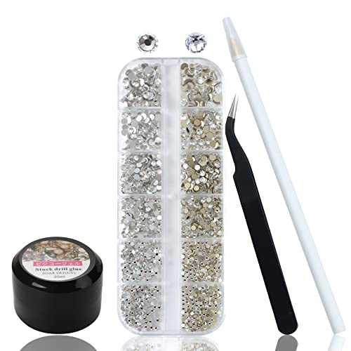 1200 Stück Glitzersteine für Gelnägel Silber Mit 6 Schnitt - Nagel Steine Brillis in 6 Größen - Steinchen für Nägel mit 20ML Gelnägel und Nägel Glitzersteine Picker und Pinzette(Silber+Silber) von YHMQ DU