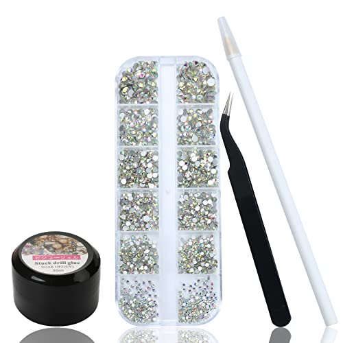 1500 Stück Nagel Steine Gel Nägel - Nägel Glitzersteine ab in 6 Größen - Strasssteine für Nägel mit Gel Nägel 20ML und Nagel Glitzersteine picker und Pinzette (ab) von YHMQ DU