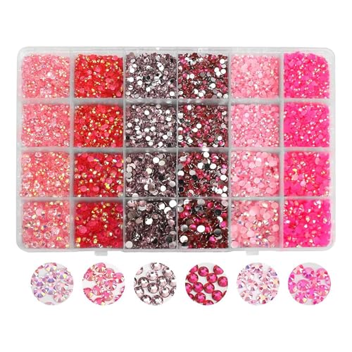 YHMQ DU 21000 Stück, Kunstharz-Strasssteine, nicht Hotfix-Gelee-Strasssteine, Edelsteine, 6 Farben, zum Basteln, Make-up, Gesichtsbecher, DIY-Dekoration, 3,4,5 mm (rosa Strasssteine) von YHMQ DU