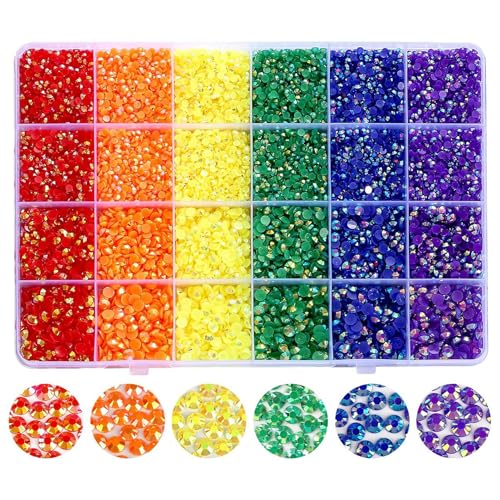 YHMQ DU 21000 Stück, Jelly-Strasssteine, Nicht-Hotfix-Harz-Strasssteine, Edelsteine, 6 Farben zum Basteln, Make-up, Gesichtsbecher, DIY-Dekoration, 3,4,5 mm (Regenbogen-Strasssteine) von YHMQ DU