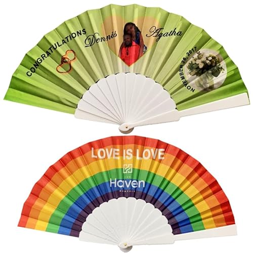 Personalisierter Foto-Handfächer, personalisierter spanischer Stil, Kunststoff-Handfächer mit Werbelogo-Druck für Werbeaktion oder Dekoration (100 Stück) von YHN