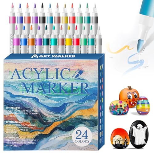 YHNMMNO 24 Farben Acrylstifte für Steine Wasserfest 1-2mm Acrylic Paint Marker für Steine Acrylfarben Stifte Acrylmarker für Holz, Leinwand, Glas, Papier, Keramik von YHNMMNO