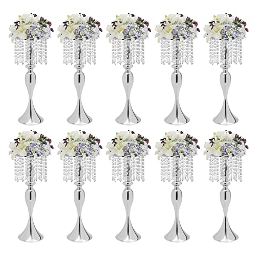 10 Stück 21,3 Zoll große Blumenhalter aus Metall mit Kristallperlen for Hochzeits- und Party-Mittelstücke(Silver) von YHNNH