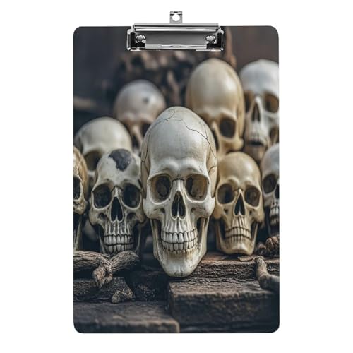 A4-Klemmbrett, mit Totenkopf-Sprinted Acryl-Kunststoff-Klemmbretter mit Loch zum Aufhängen, 21,6 x 31,8 cm, für Zuhause, Büro, Geschäft von YHNNH