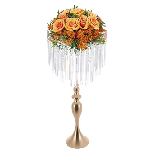 Eleganter Blumenständer for Hochzeiten mit Eisvorhang-Anhängern – tragbar und einfach aufzubauen for Hochzeiten, Geburtstage und als Dekoration for Zuhause(Gold) von YHNNH
