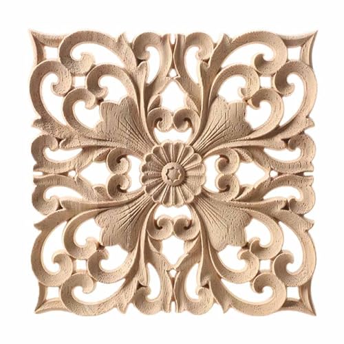YHNNH， Aus Holz geschnitzte Zierleisten, Ornamente, Fenstermöbel, Holzschnitzerei, dekorative, unbemalte Holzfiguren, Kunsthandwerk, Applikation, Aufkleber, florales Zuhause(20 * 20cm) von YHNNH