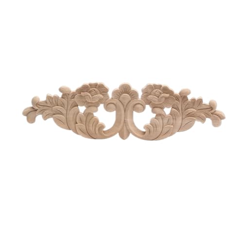 YHNNH， Holzgeschnitzte Zierleisten, geschnitzte Möbelecken, unbemalte Dekoration, ovale Blume, große Gummiholzmöbel, Schrankapplikationen, Holzfiguren(28 * 8cm) von YHNNH