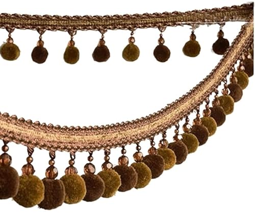 YHNNH， Perlen hängende Kugelquaste, Fransenbesatz, 1 Meter Kugelbesatz, Perlenquaste, Vorhangbesatz, Fransen for Sofa, Tisch, Lampenschirm, DIY(Brown) von YHNNH