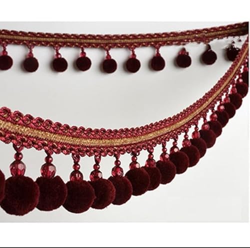 YHNNH， Perlen hängende Kugelquaste, Fransenbesatz, 1 Meter Kugelbesatz, Perlenquaste, Vorhangbesatz, Fransen for Sofa, Tisch, Lampenschirm, DIY(Burgundy) von YHNNH