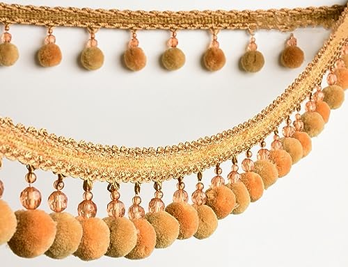 YHNNH， Perlen hängende Kugelquaste, Fransenbesatz, 1 Meter Kugelbesatz, Perlenquaste, Vorhangbesatz, Fransen for Sofa, Tisch, Lampenschirm, DIY(Gold) von YHNNH