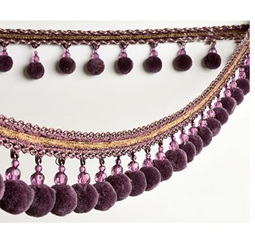YHNNH， Perlen hängende Kugelquaste, Fransenbesatz, 1 Meter Kugelbesatz, Perlenquaste, Vorhangbesatz, Fransen for Sofa, Tisch, Lampenschirm, DIY(Purple) von YHNNH