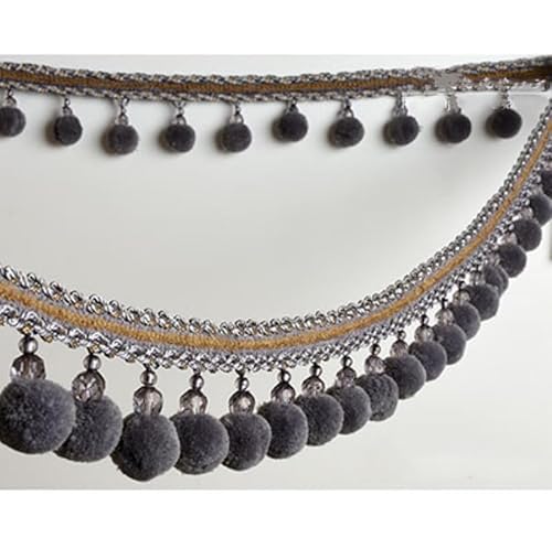 YHNNH， Perlen hängende Kugelquaste, Fransenbesatz, 1 Meter Kugelbesatz, Perlenquaste, Vorhangbesatz, Fransen for Sofa, Tisch, Lampenschirm, DIY(Silver) von YHNNH
