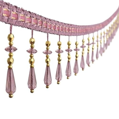YHNNH， Perlen hängende Kugelquaste, Fransenbesatz, 12 Yards, Kristallperlen, Fransenvorhang, Quaste, Spitzenbesatz, Geflecht, hängende Perlenbesatz for Nähen von Tischdecken(Purple) von YHNNH