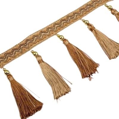 YHNNH， Perlen hängende Kugelquaste, Fransenbesatz, 12 Yards DIY Vorhang Nähen Borte Zopf Quaste Fransen Stoffbandbesatz(Light Brown) von YHNNH