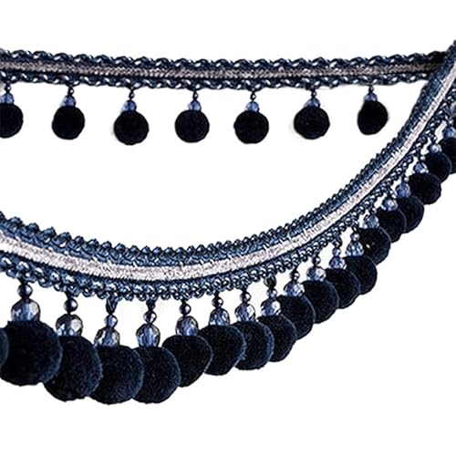 YHNNH， Perlen hängende Kugelquaste, Fransenbesatz, 2 Meter Pomponbesatz, Geflecht, hängende Kugelquaste, Fransenband, Spitzenstoff, DIY, Polsterung, Sofa, Vorhang, Blau(Dark Blue) von YHNNH