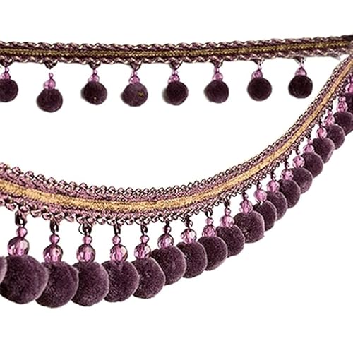 YHNNH， Perlen hängende Kugelquaste, Fransenbesatz, 2 Meter Pomponbesatz, Geflecht, hängende Kugelquaste, Fransenband, Spitzenstoff, DIY, Polsterung, Sofa, Vorhang, Blau(Purple) von YHNNH