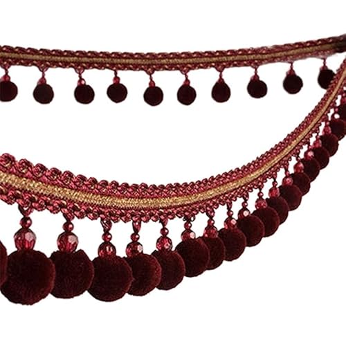 YHNNH， Perlen hängende Kugelquaste, Fransenbesatz, 2 Meter Pomponbesatz, Geflecht, hängende Kugelquaste, Fransenband, Spitzenstoff, DIY, Polsterung, Sofa, Vorhang, Blau(Purple Red) von YHNNH