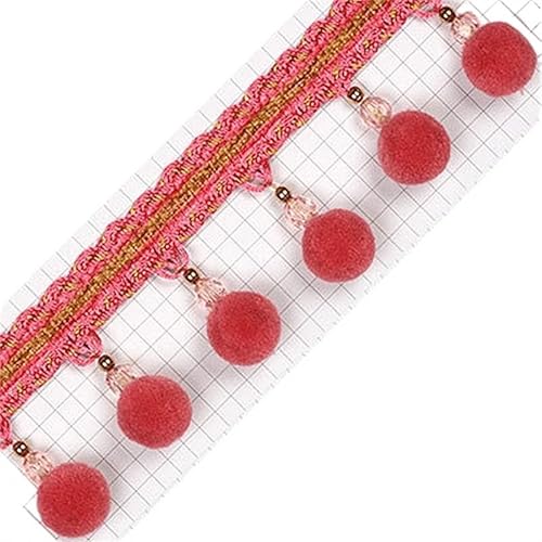 YHNNH， Perlen hängende Kugelquaste, Fransenbesatz, 2 Meter Pomponbesatz, Geflecht, hängende Kugelquaste, Fransenband, Spitzenstoff, DIY, Polsterung, Sofa, Vorhang, Blau(Red) von YHNNH