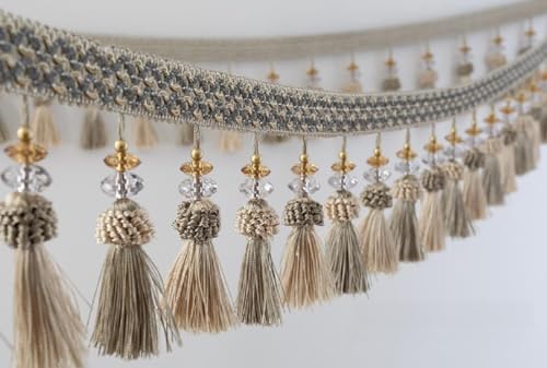 YHNNH， Perlen hängende Kugelquaste, Fransenbesatz, 2 Meter Zopf, Perlenquastenanhänger, Fransenbesatz for Nähen, Basteln, Zuhause, Vorhang, Sofa, dekorativer Bandbesatz(Apricot) von YHNNH