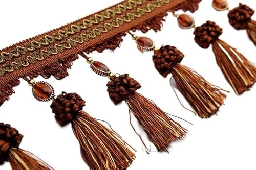 YHNNH， Perlen hängende Kugelquaste, Fransenbesatz, 2 Meter geflochtene Perlenquaste, Fransenbesatz, Vorhang, Tischdecke, dekorativ(Brown) von YHNNH