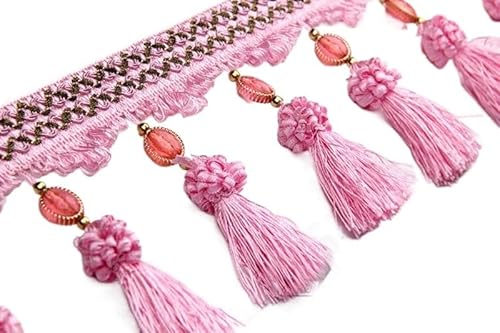 YHNNH， Perlen hängende Kugelquaste, Fransenbesatz, 2 Meter geflochtene Perlenquaste, Fransenbesatz, Vorhang, Tischdecke, dekorativ(Pink) von YHNNH