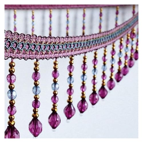 YHNNH， Perlen hängende Kugelquaste, Fransenbesatz, 2 Yards DIY Vorhang Nähen Besatz Hängende Kristallperlen Quaste Spitze Fransenbesatz Kante(Dark Purple) von YHNNH