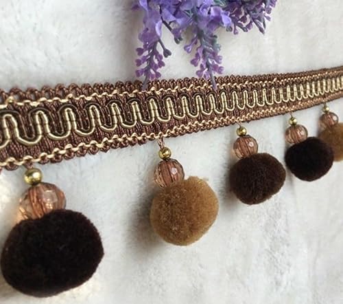 YHNNH， Perlen hängende Kugelquaste, Fransenbesatz, 3 Meter Pompom-Kugelbandbesatz, Quastenfransen for Kanten, Basteln, DIY, Sofa-Vorhang-Dekoration(Bruin) von YHNNH
