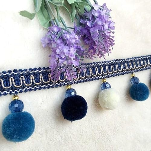 YHNNH， Perlen hängende Kugelquaste, Fransenbesatz, 3 Meter Pompom-Kugelbandbesatz, Quastenfransen for Kanten, Basteln, DIY, Sofa-Vorhang-Dekoration(Dark Blue) von YHNNH