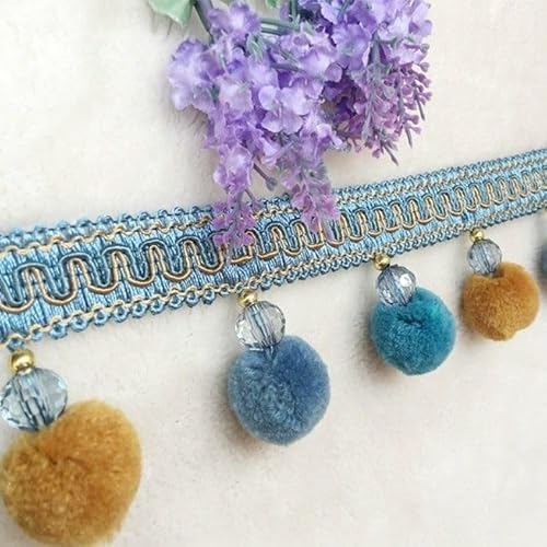 YHNNH， Perlen hängende Kugelquaste, Fransenbesatz, 3 Meter Pompom-Kugelbandbesatz, Quastenfransen for Kanten, Basteln, DIY, Sofa-Vorhang-Dekoration(Light Blue) von YHNNH