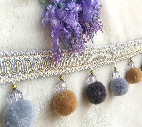 YHNNH， Perlen hängende Kugelquaste, Fransenbesatz, 3 Meter Pompom-Kugelbandbesatz, Quastenfransen for Kanten, Basteln, DIY, Sofa-Vorhang-Dekoration(Light Gray) von YHNNH