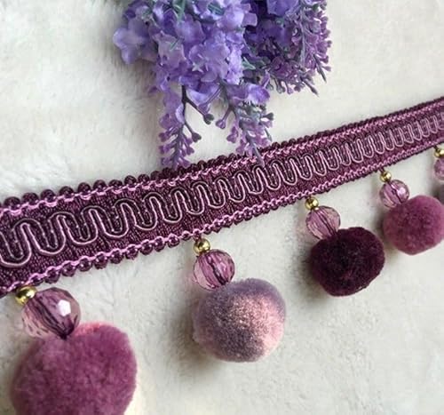 YHNNH， Perlen hängende Kugelquaste, Fransenbesatz, 3 Meter Pompom-Kugelbandbesatz, Quastenfransen for Kanten, Basteln, DIY, Sofa-Vorhang-Dekoration(Purple) von YHNNH
