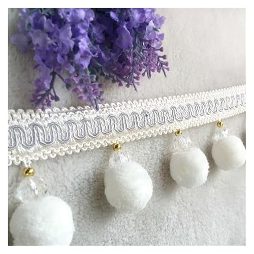YHNNH， Perlen hängende Kugelquaste, Fransenbesatz, 3 Meter Pompom-Kugelbandbesatz, Quastenfransen for Kanten, Basteln, DIY, Sofa-Vorhang-Dekoration(Wit) von YHNNH